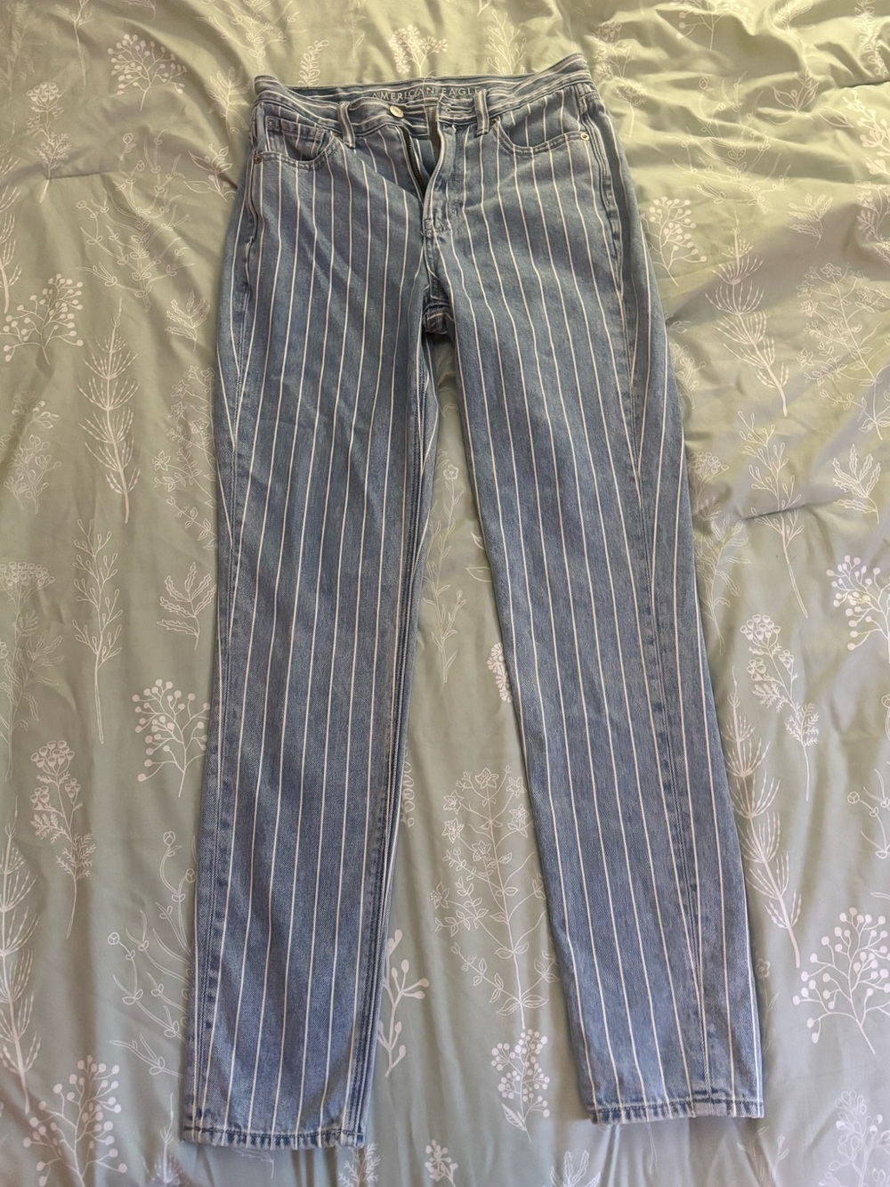 American Eagle Outfitters Light Blue Pinstripe Straight-Leg Jeans